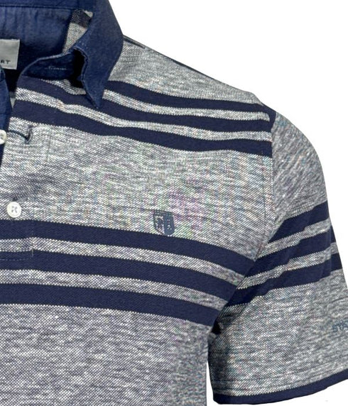 Polo piqué gris avec bande bleu nuit